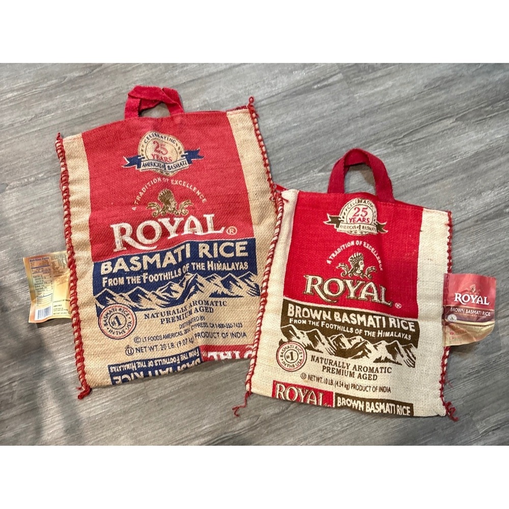 Royal Brown Basmati Rice Jute Tote Bag 20 LB Product of India